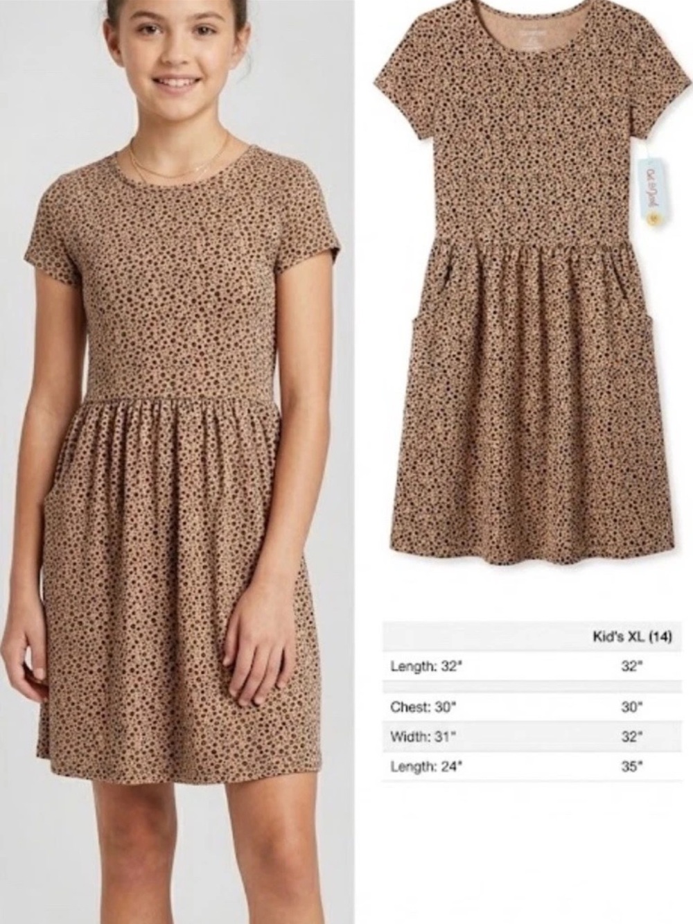 Cat & Jack Tan Leopard Print Short Sleeve Knit Dress
